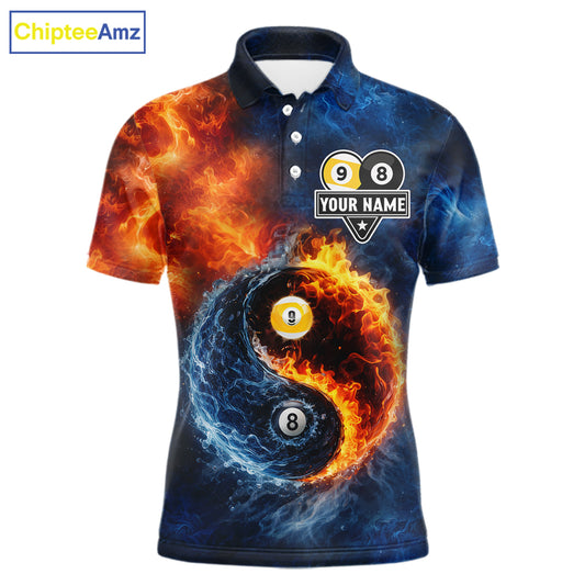 Personalized Water And Fire 8 Ball & 9 Ball Billiard Shirt For Men, Pool Team Jersey Polo & 1/4 Zip TDM6297