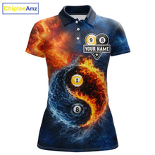 Load image into Gallery viewer, Personalized Water And Fire 8 Ball &amp; 9 Ball Billiard Shirt For Women, Pool Team Jersey Polo &amp; 1/4 Zip TDM6297