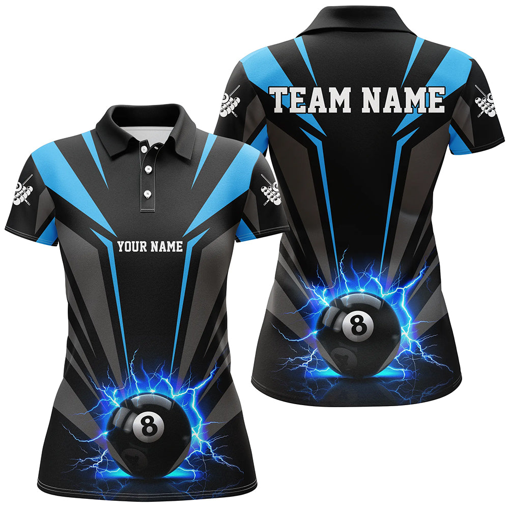 Personalized Lightning 8 Ball Pool Billiard Shirts For Women Custom Blue Billiard Team Jerseys TDM2193