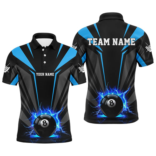 Personalized Lightning 8 Ball Pool Billiard Shirts For Men Custom Blue Billiard Team Jerseys TDM2193