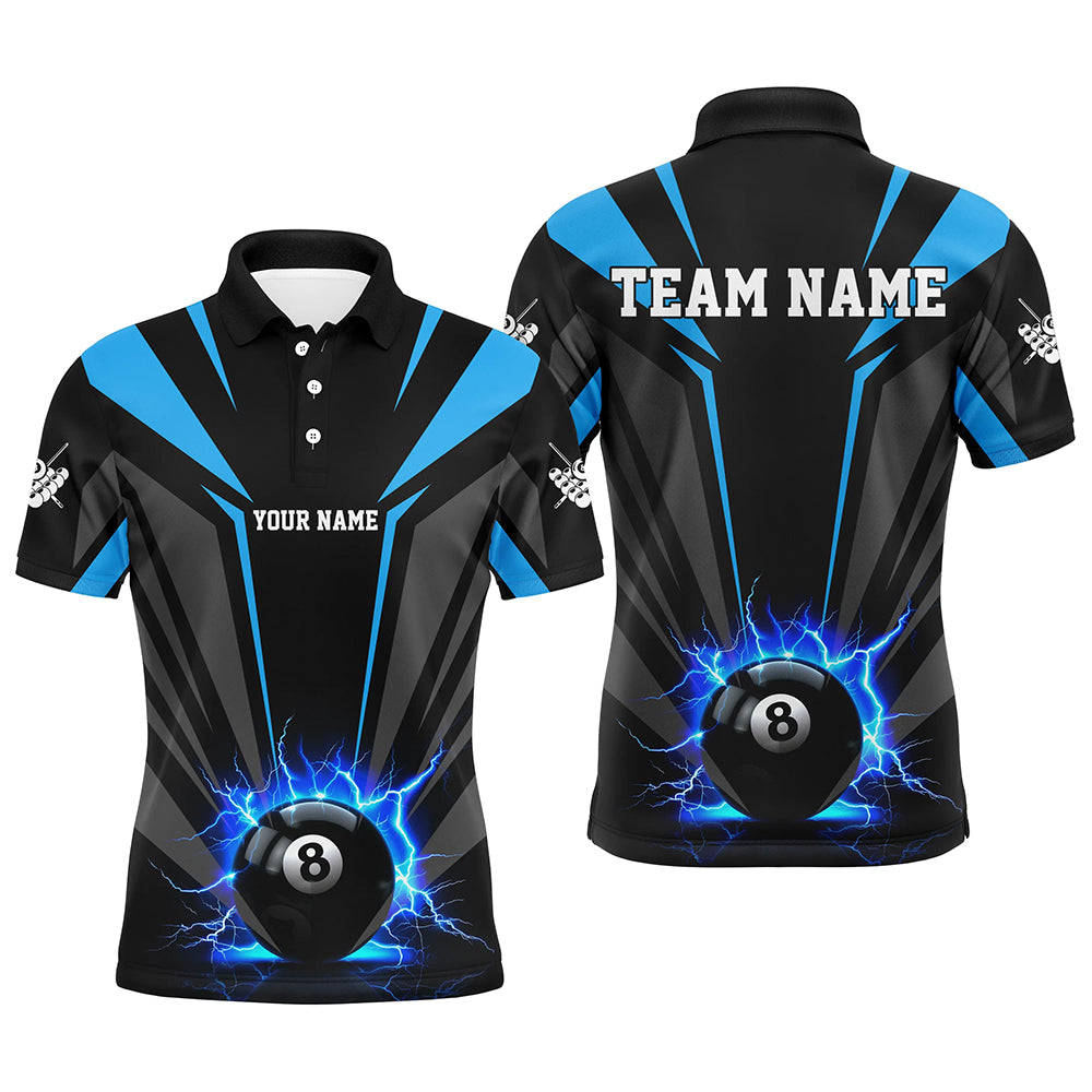 Personalized Lightning 8 Ball Pool Billiard Shirts For Men Custom Blue Billiard Team Jerseys TDM2193