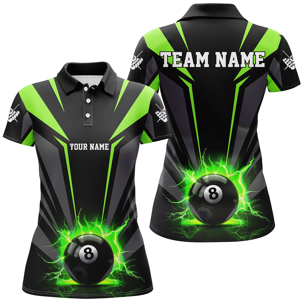 Personalized Lightning 8 Ball Pool Billiard Shirts For Women Custom Green Billiard Team Jerseys TDM2194