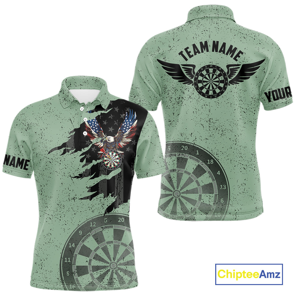Eagle Retro American Flag Patriotic Darts Shirts For Men Custom Darts League Team Jersey | Green TDM7191