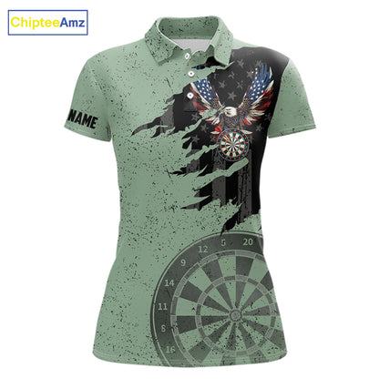 Eagle Retro American Flag Patriotic Darts Shirts For Women Custom Darts League Team Jersey | Green TDM7191
