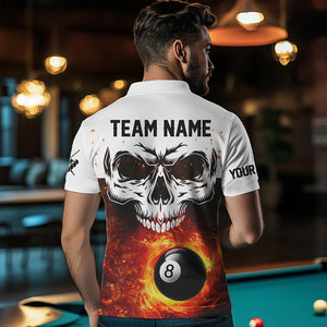 Personalized 3D 8 Ball Pool Fire Skull Billiard Shirts For Men Team League Billiard Jerseys |Orange TDM3406