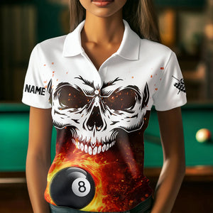 Personalized 3D 8 Ball Pool Fire Skull Billiard Shirts For Women Team League Billiard Jerseys |Orange TDM3406