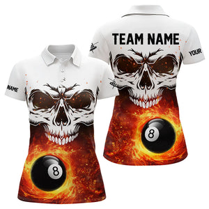 Personalized 3D 8 Ball Pool Fire Skull Billiard Shirts For Women Team League Billiard Jerseys |Orange TDM3406