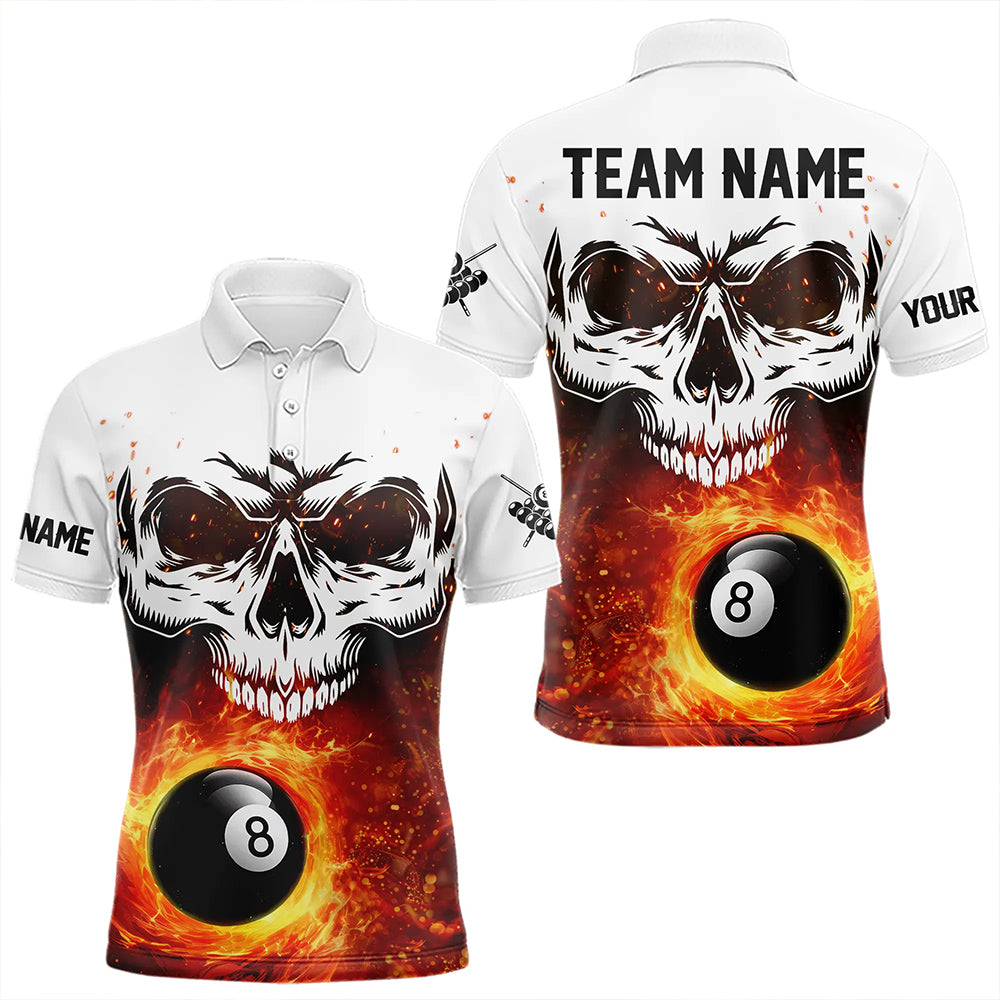 Personalized 3D 8 Ball Pool Fire Skull Billiard Shirts For Men Team League Billiard Jerseys |Orange TDM3406