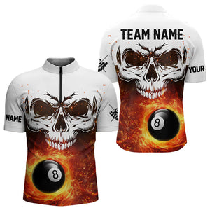 Personalized 3D 8 Ball Pool Fire Skull Billiard Shirts For Men Team League Billiard Jerseys |Orange TDM3406