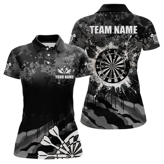 Black Grey Grunge Camo Darts Shirt For Women Custom Dart Jersey Pocket Option TDM3539