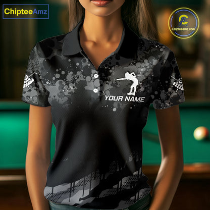 Personalized Grunge Camo Billiard Shirts For Women, 8 Ball Pool Team Jersey Polo & 1/4 Zip TDM5903