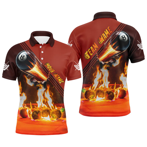 Personalized 3D Fire Billiard Balls Men Polo Shirts Custom 8 Ball Pool Billiard Attire Jerseys TDM1206