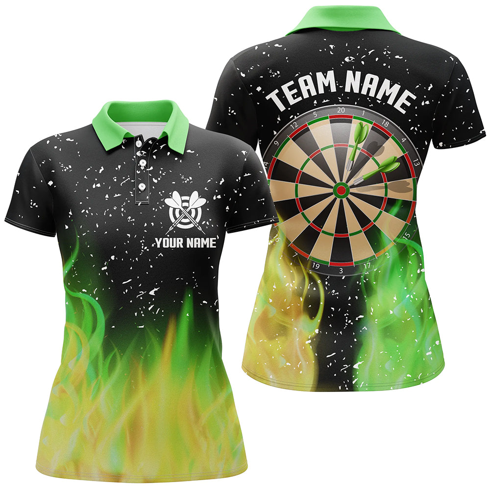Green And Yellow Fire Dartboard Women Darts Polo Shirts Custom Dart Shirts For Team Dart Jerseys TDM1211