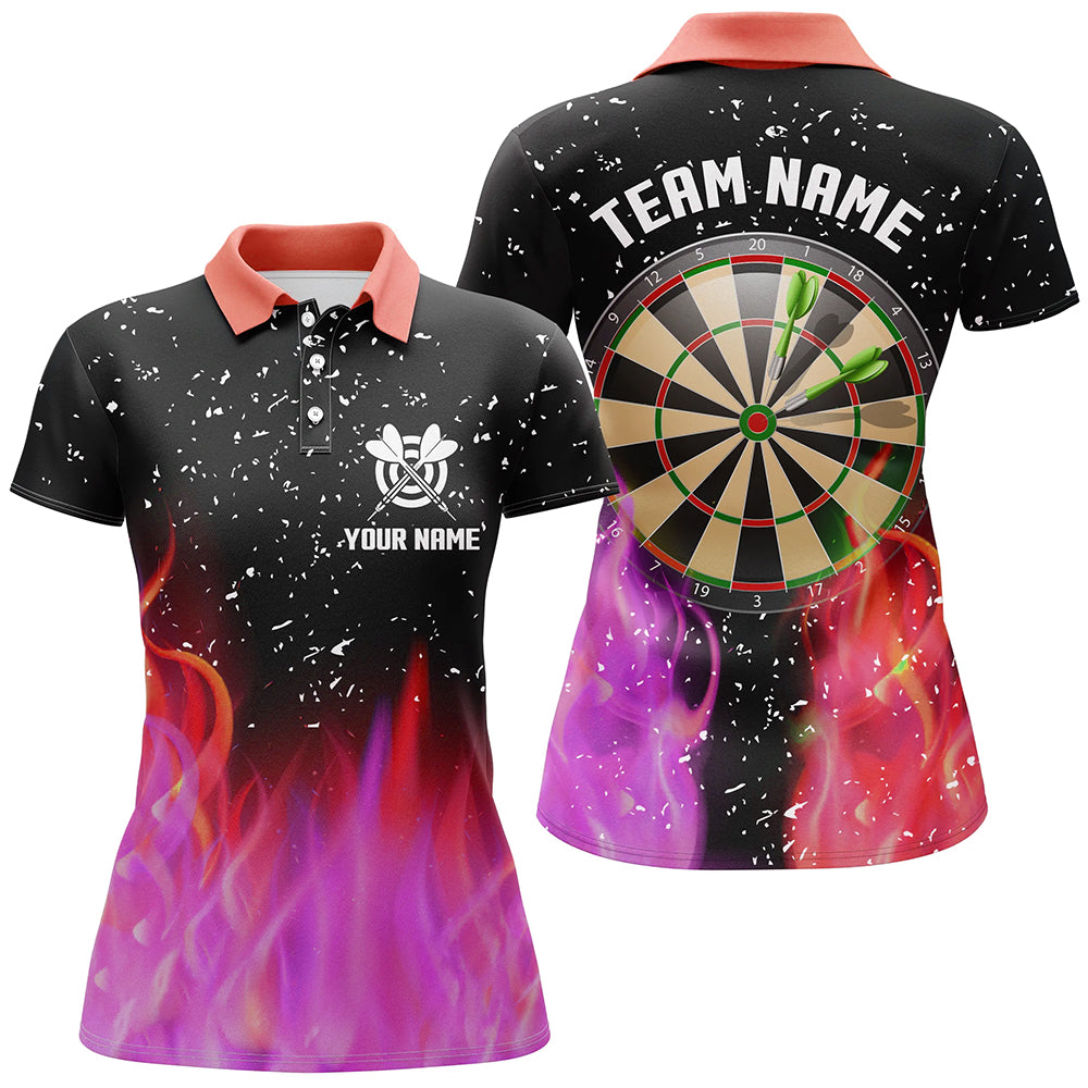 3D Red And Pink Fire Dartboard Women Darts Polo Shirts Custom Dart Shirts For Team Dart Jerseys TDM1213