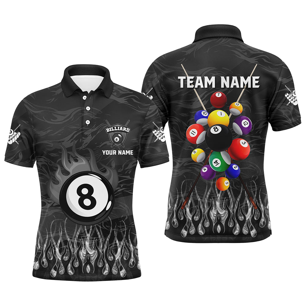 Personalized Fire Flame 3D Billiard Balls Men Polo Shirts Custom Black Billiard Jersey Attire TDM1414
