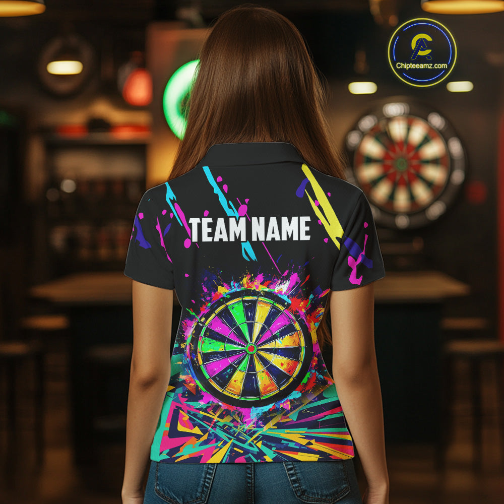 Colorful Neon Darts Shirts For Women Custom Darts Jerseys Polo & 1/4 Zip, Darts Team Shirt TDM3878