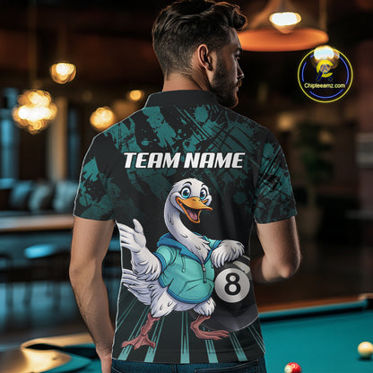 Black And Teal Grunge 8 Ball Pool Billiard Shirt For Men Custom Funny Duck Pool Team Jersey NYN3012