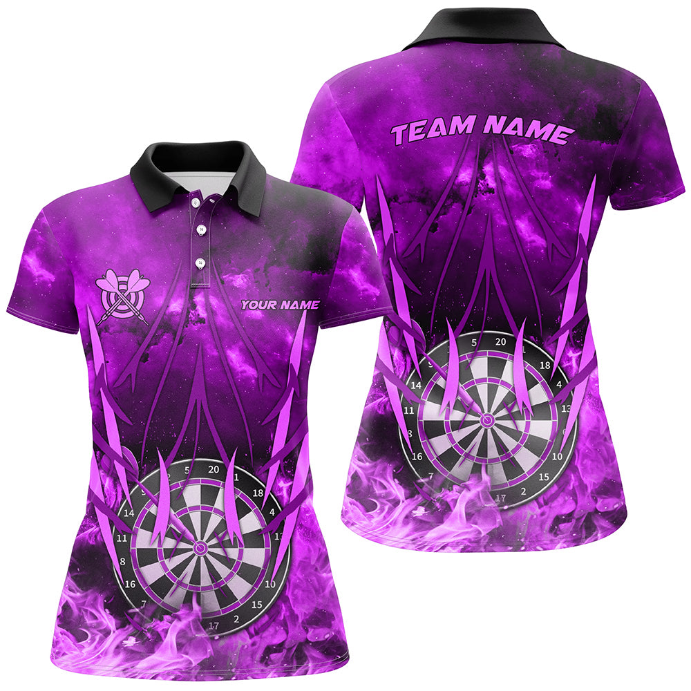 Personalized Purple 3D Darts Board On Fire Women Darts Shirts Custom Flame Darts Shirts For Player TDM1788