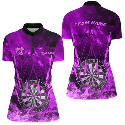 Personalized Purple 3D Darts Board On Fire Women Darts Shirts Custom Flame Darts Shirts For Player TDM1788