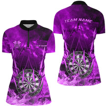 Load image into Gallery viewer, Personalized Purple 3D Darts Board On Fire Women Darts Shirts Custom Flame Darts Shirts For Player TDM1788