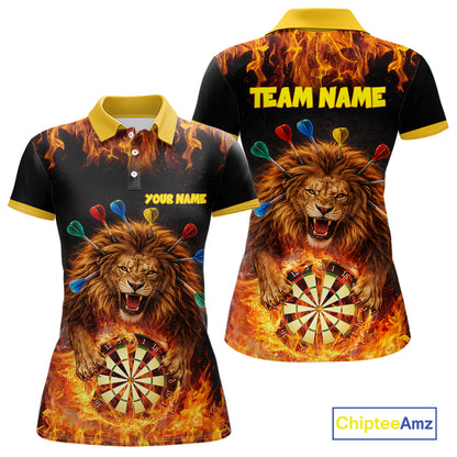 Personalized Fire Flame Lion Darts Shirt For Women Custom Darts Jersey Team Polo & Quarter Zip TDM6311