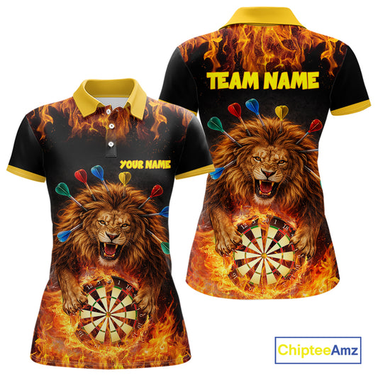 Personalized Fire Flame Lion Darts Shirt For Women Custom Darts Jersey Team Polo & Quarter Zip TDM6311