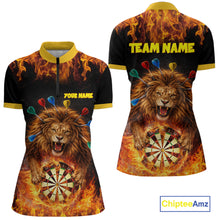 Load image into Gallery viewer, Personalized Fire Flame Lion Darts Shirt For Women Custom Darts Jersey Team Polo &amp; Quarter Zip TDM6311