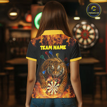 Load image into Gallery viewer, Personalized Fire Flame Tiger Darts Shirt For Women Custom Darts Jersey Team Polo &amp; Quarter Zip TDM6312