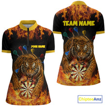 Load image into Gallery viewer, Personalized Fire Flame Tiger Darts Shirt For Women Custom Darts Jersey Team Polo &amp; Quarter Zip TDM6312