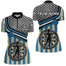 Load image into Gallery viewer, Personalized Blue Retro American Flag Darts Shirts For Women Custom Patriotic Darts Player Jerseys TDM1992