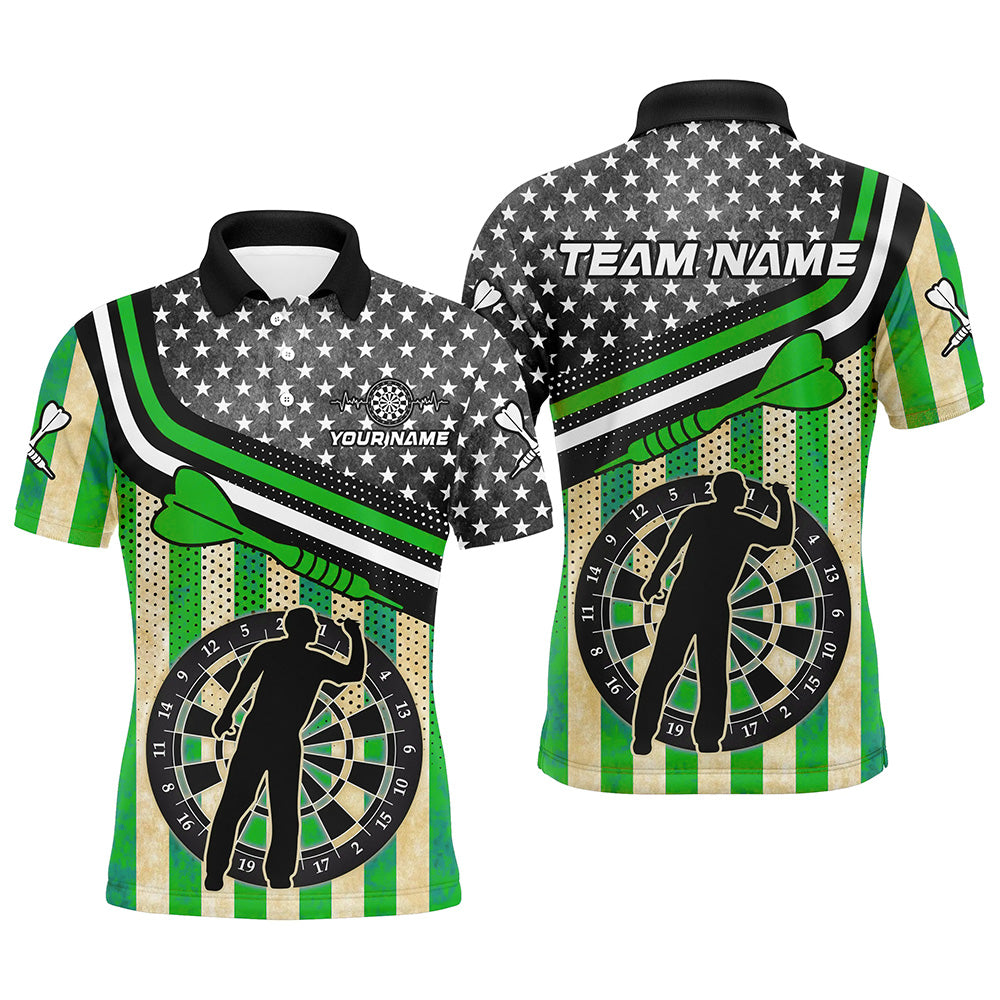 Personalized Green Retro American Flag Darts Shirts For Men Custom Patriotic Darts Player Jerseys TDM1993