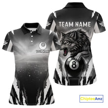 Load image into Gallery viewer, Personalized Thunder Lightning Wolf Billiard Shirt For Women, 8 Ball Billiard Team Jerseys |Grey TDM4550