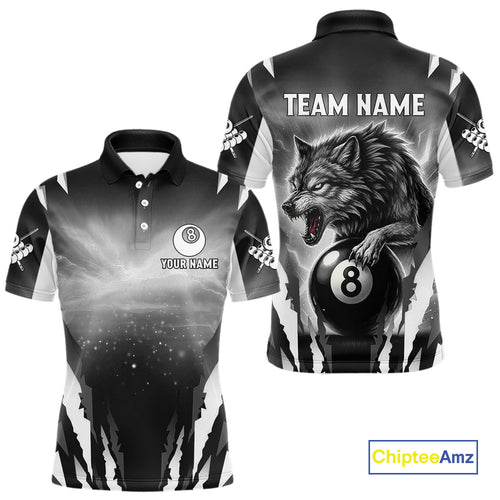 Personalized Thunder Lightning Wolf Billiard Shirt For Men, 8 Ball Billiard Team Jerseys |Grey TDM4550