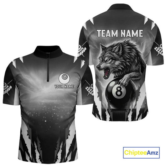 Personalized Thunder Lightning Wolf Billiard Shirt For Men, 8 Ball Billiard Team Jerseys |Grey TDM4550