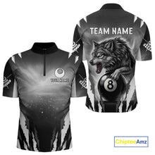 Load image into Gallery viewer, Personalized Thunder Lightning Wolf Billiard Shirt For Men, 8 Ball Billiard Team Jerseys |Grey TDM4550