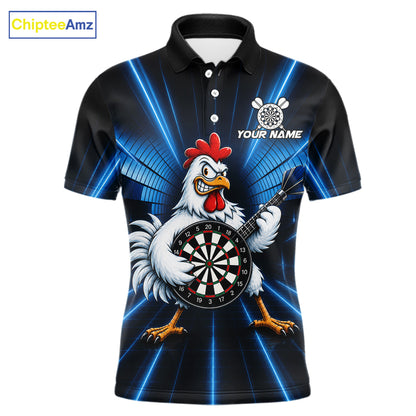 Blue Funny Chicken Playing Dartboard Guitar Custom Darts Shirts For Men, Darts Team Jersey TDM7202