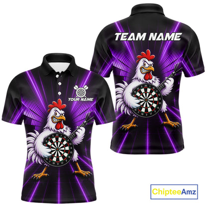 Purple Funny Chicken Playing Dartboard Guitar Custom Darts Shirts For Men, Darts Team Jersey TDM7203