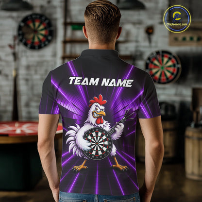 Purple Funny Chicken Playing Dartboard Guitar Custom Darts Shirts For Men, Darts Team Jersey TDM7203