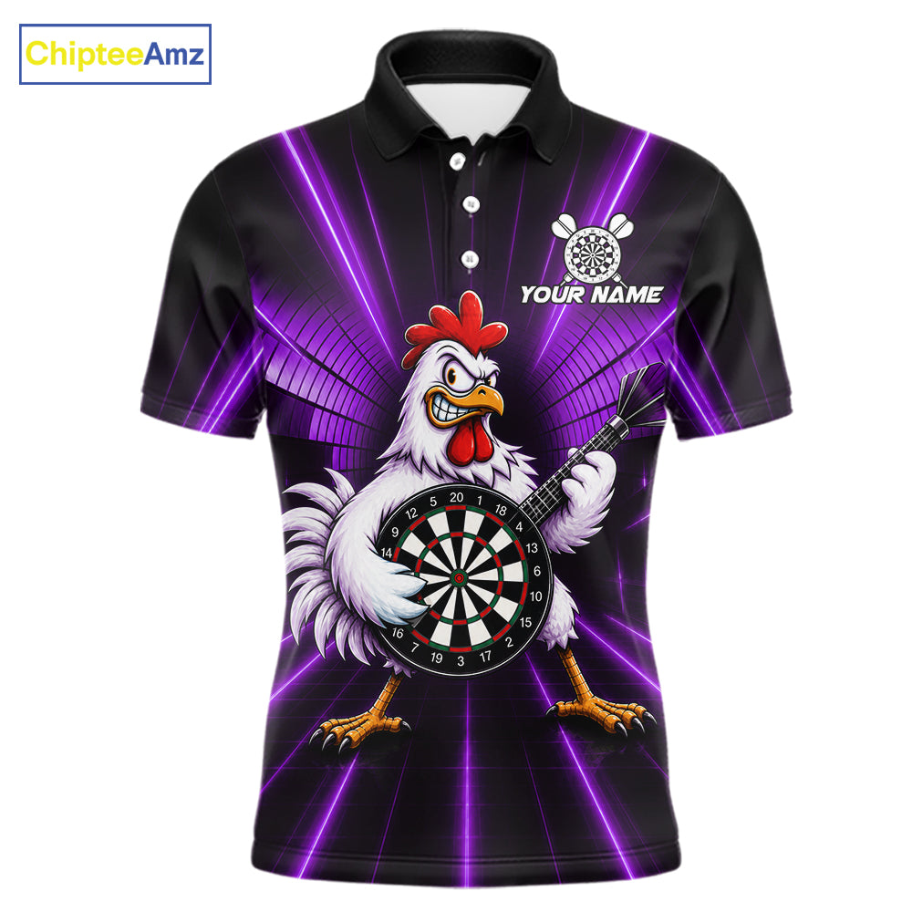 Purple Funny Chicken Playing Dartboard Guitar Custom Darts Shirts For Men, Darts Team Jersey TDM7203