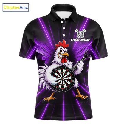 Purple Funny Chicken Playing Dartboard Guitar Custom Darts Shirts For Men, Darts Team Jersey TDM7203