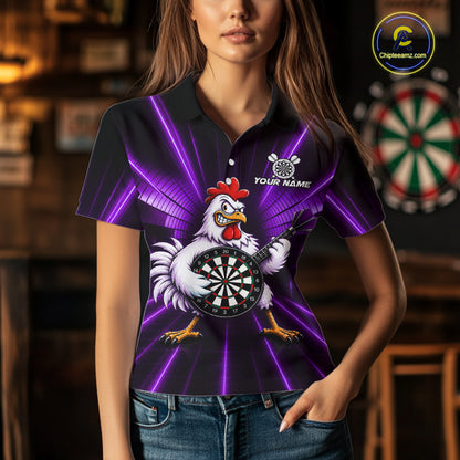 Purple Funny Chicken Playing Dartboard Guitar Custom Darts Shirts For Women, Darts Team Jersey TDM7203