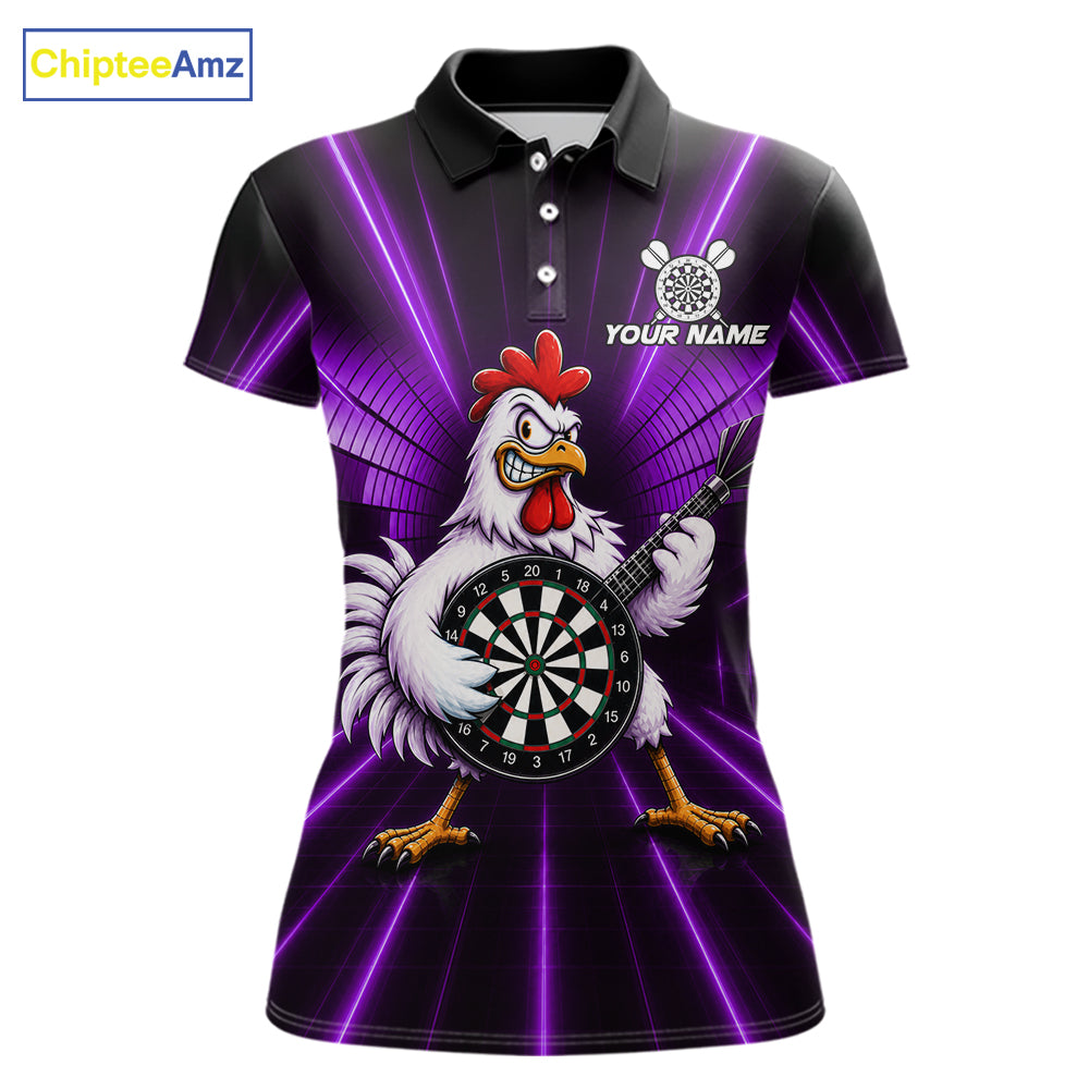 Purple Funny Chicken Playing Dartboard Guitar Custom Darts Shirts For Women, Darts Team Jersey TDM7203
