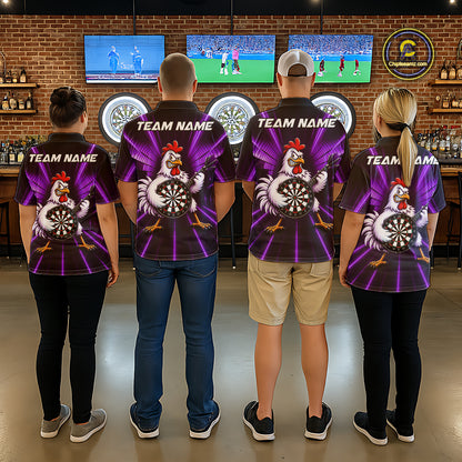 Purple Funny Chicken Playing Dartboard Guitar Custom Darts Shirts For Men, Darts Team Jersey TDM7203