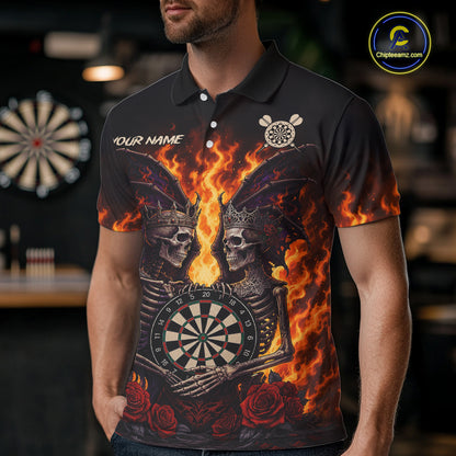 Personalized Flaming Gothic Skeleton With Wings Darts Shirts For Men Custom Couple Darts Jersey TDM7208