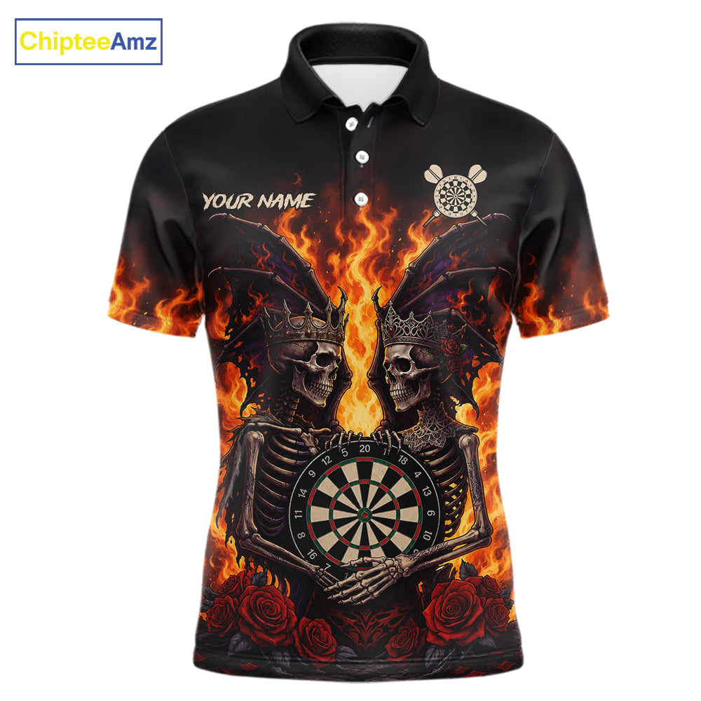 Personalized Flaming Gothic Skeleton With Wings Darts Shirts For Men Custom Couple Darts Jersey TDM7208