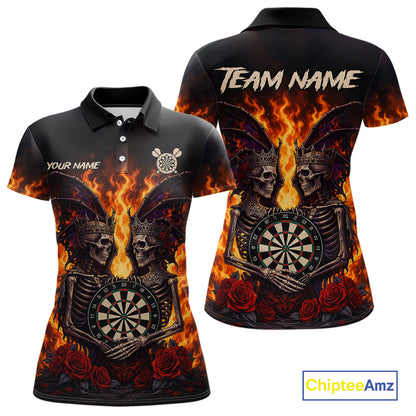 Personalized Flaming Gothic Skeleton With Wings Darts Shirts For Women Custom Couple Darts Jersey TDM7208