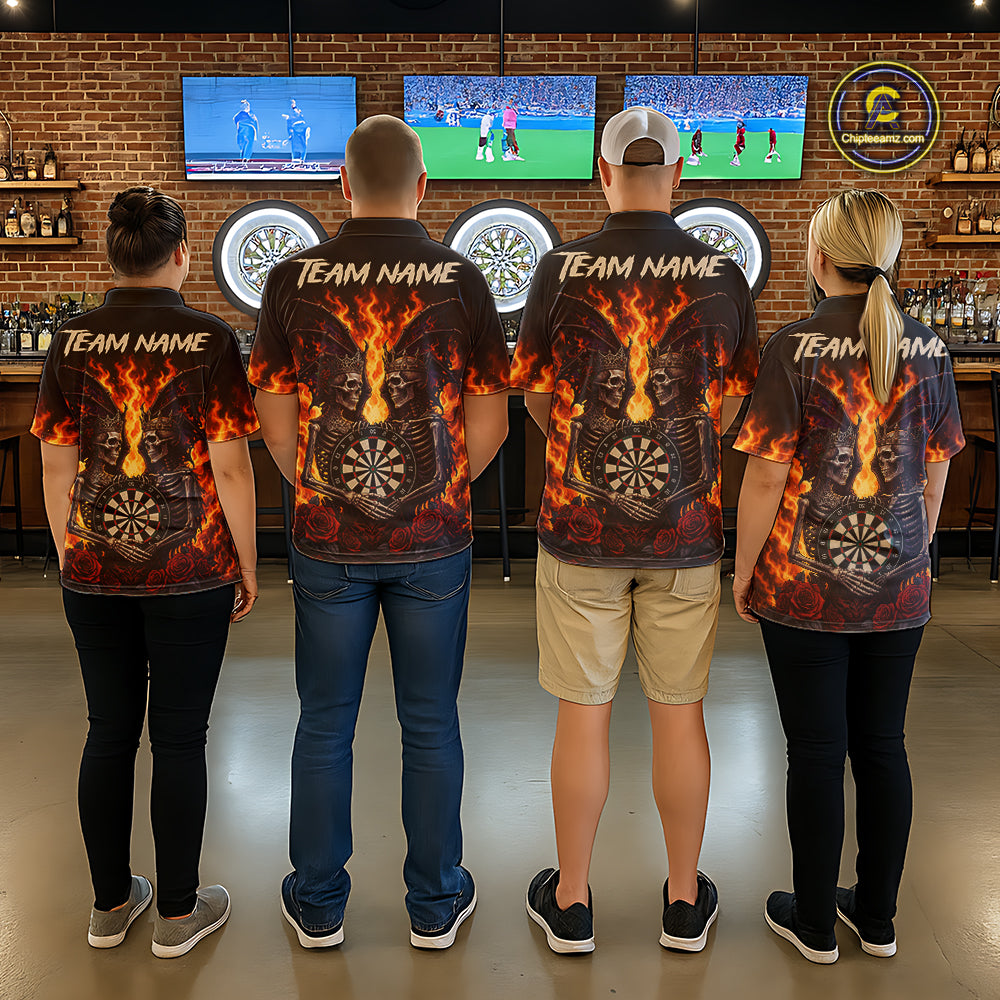 Personalized Flaming Gothic Skeleton With Wings Darts Shirts For Men Custom Couple Darts Jersey TDM7208