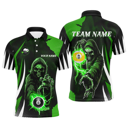 Funny Green Death Skeleton 8 Ball & 9 Ball Billiard Shirts For Men Custom League Billiard Jerseys TDM2463