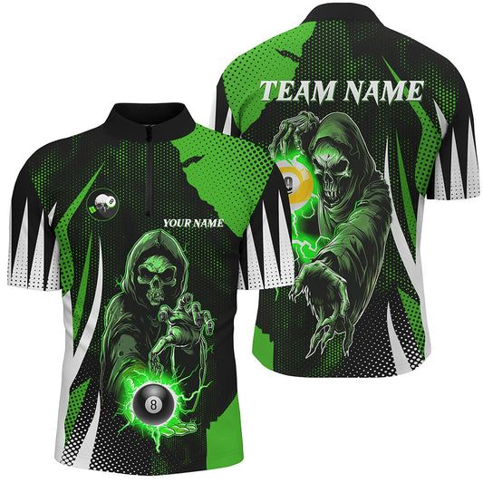Funny Green Grim Reaper 8 Ball & 9 Ball Billiard Shirts For Men Custom League Billiard Jerseys TDM2463