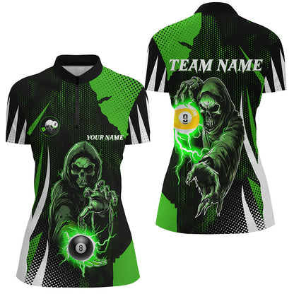 Funny Green Grim Reaper 8 Ball & 9 Ball Billiard Shirts For Women Custom League Billiard Jerseys TDM2463